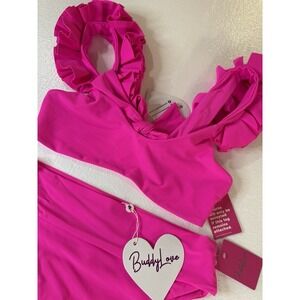 Buddy Love Pink Bikini Swimsuit Ruffles Tie Back Double Lined New With Tags